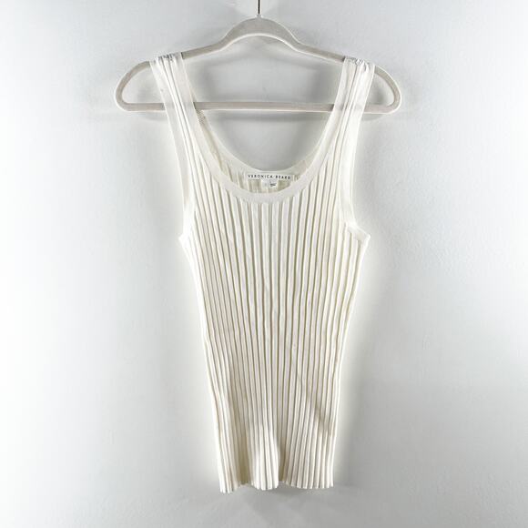 Veronica Beard Sandra Scoop Neck Ribbed Sleeveless Tank Top White Large - Picture 7 of 7
